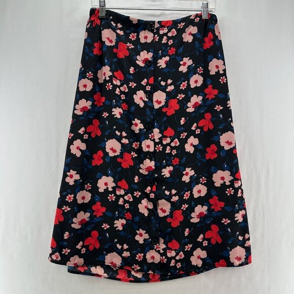 Lily Black Dresses & Skirts - Lily Black A-Line Skirt Womens S Button Front Elastic Waist Floral Black Orange